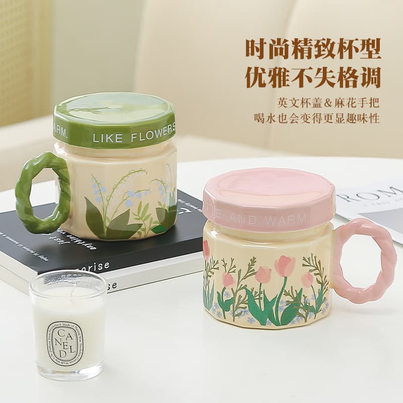 Stylish Ceramic Mug with Lid, High-Appearance Water Cup, Light Luxury Premium Coffee Cup, Office Cup, Couple Cup