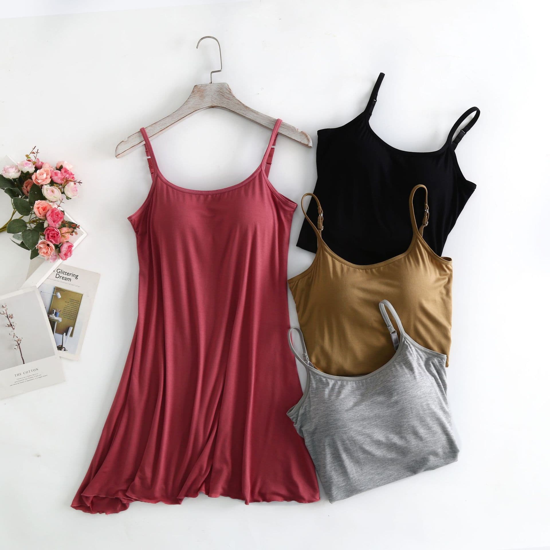 Modal with Chest Pad Cup Integrated Sexy Long Plus Size Women's Underskirt Pajamas Home Wear Strap Nightdress