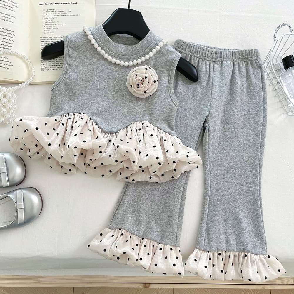 2026 Summer Sleeveless Set Stretchy Korean New Stylish Color-Block Polka Dot Vest and 9/10 Flare Pants Two-Piece Set