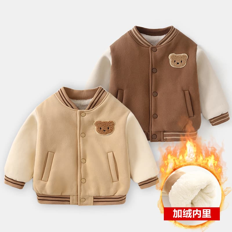 Thickened Fleece Lined Cotton Jacket for Baby Boys And Girls Autumn Winter Clothes Infant Baseball Style Outerwear Coat