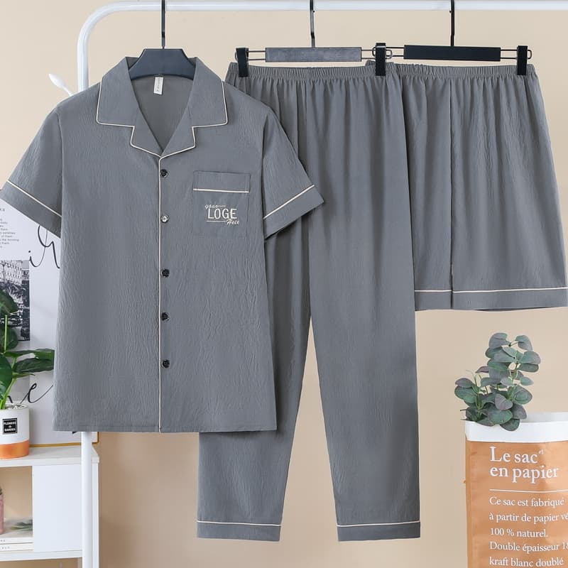 Men's Summer Cloud Cotton 3-Piece Pajama Set 2025 New Thin Short Sleeve Shorts Summer Homewear for Middle-Aged