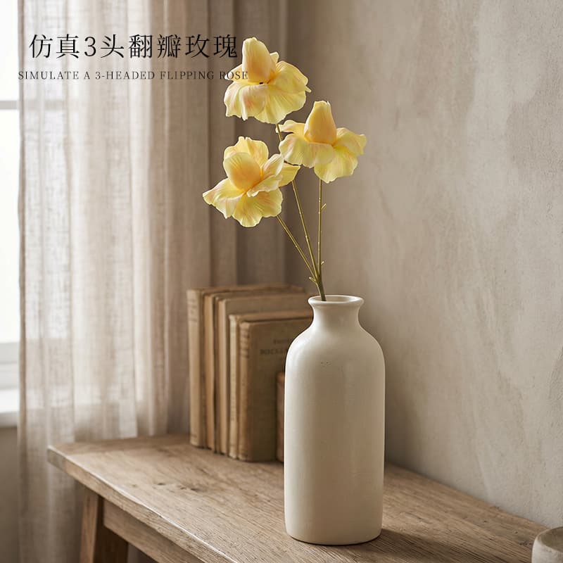 New simulation 3-head petal rose wedding wedding hotel wedding hall cross-border fake flower decoration simulation flower art