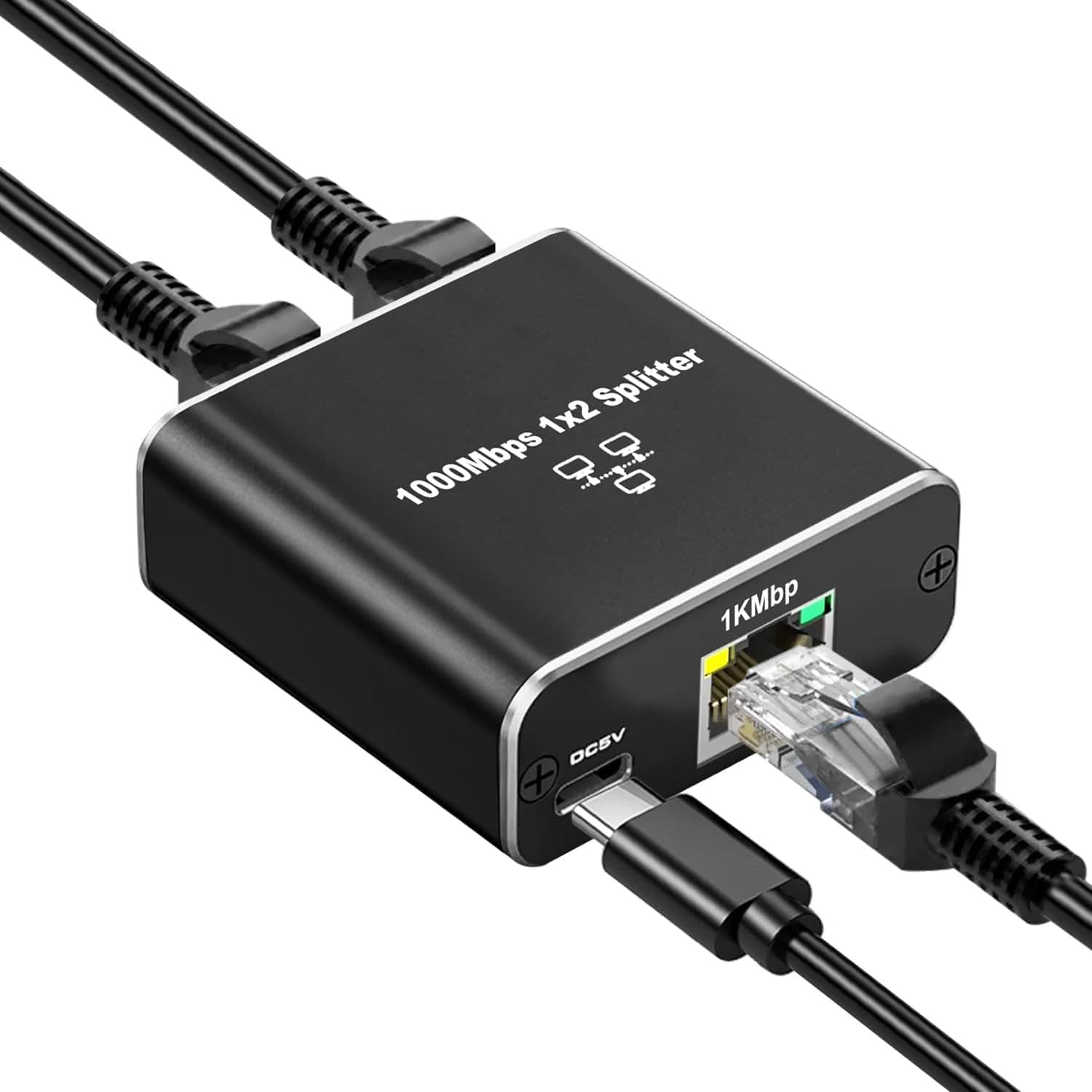 Gigabit Network Splitter 1 to 2 RJ45 Ethernet Cable One-to-Two Simultaneous Internet Switch Router