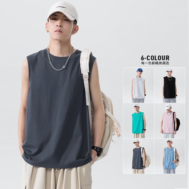 2021 Summer New Vest Men Round Neck Solid Color Sleeveless Tank Top White Shirt Trend DF359TP15