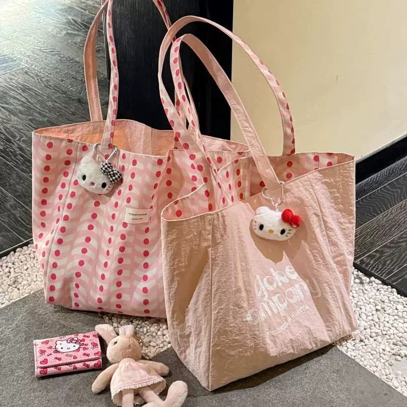 New high-looking polka-dot canvas bag for women, large-capacity tote bag, casual and versatile student commuter shoulder shopping bag