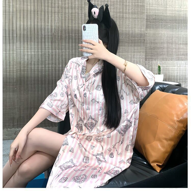 Doll Jiu Miao Women's Ice Silk Pajamas Spring Autumn New Premium Printed Satin Pajama Slip Dress Loungewear