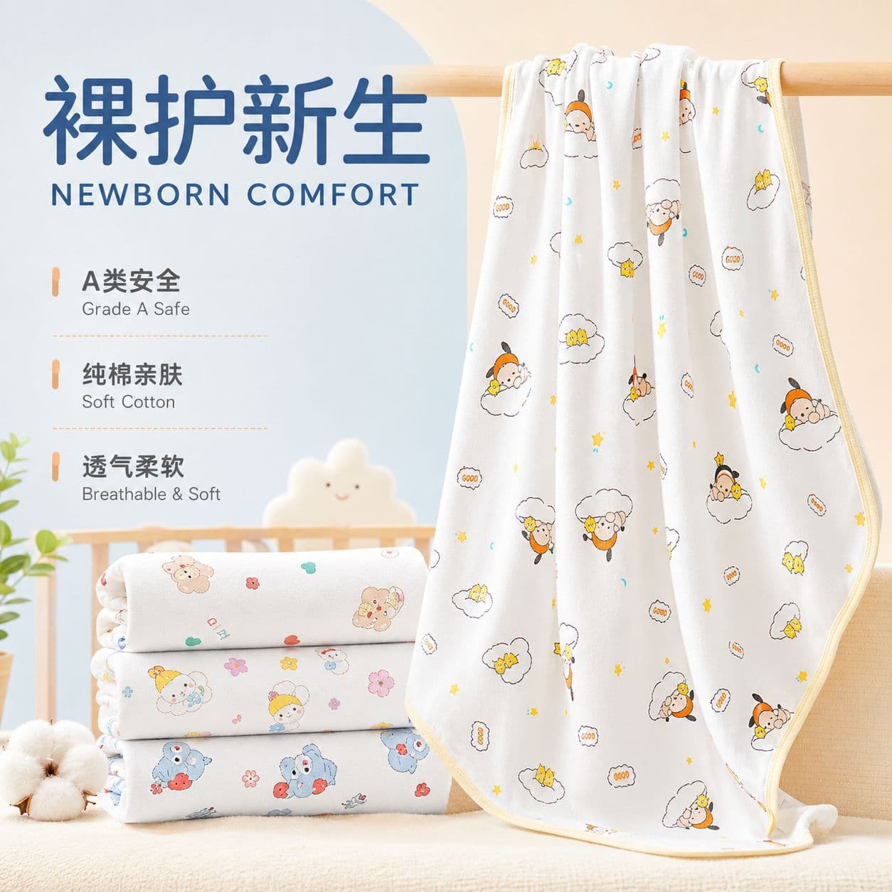 Category A baby single swaddle newborn supplies package single swaddle blanket thin single swaddle quilt swaddle pure cotton blanket