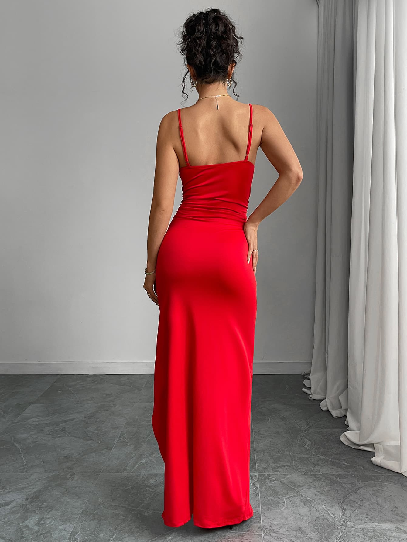 Cross-border Trade European and American Sexy Dress Amazon Summer Solid Color Slip Dress with Slit