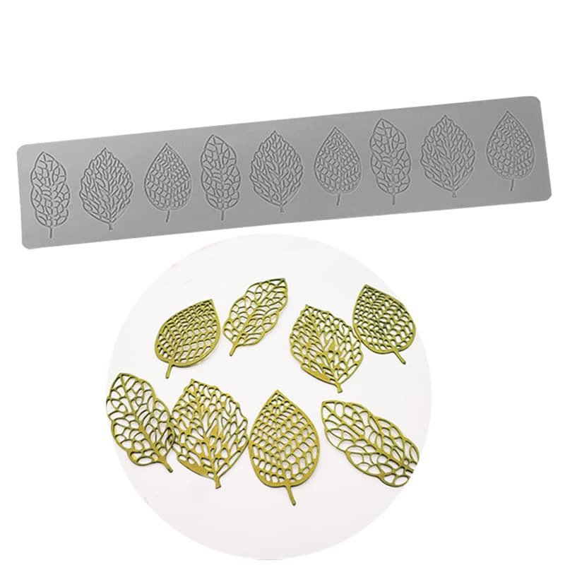 Cross-Border Fcm 9-Piece Leaf Fondant Lace Mat Leaf Chocolate Silicone Mold Artistic Conception Western Food Crisp Mold