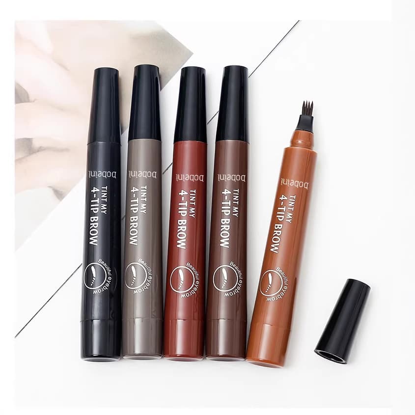 Wholesale Four-Tip Eyebrow Pen in Stock, Long-Lasting and Smudge-Proof, Four-Prong Liquid Eyebrow Pen, Cross-Border Hot-Selling Natural Brow Pen