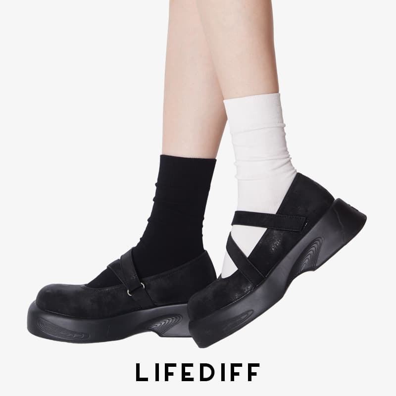 Autumn Winter Women's Cotton Stacking Socks Solid Color Mid-Calf Black White Socks for Leather Shoes 23241