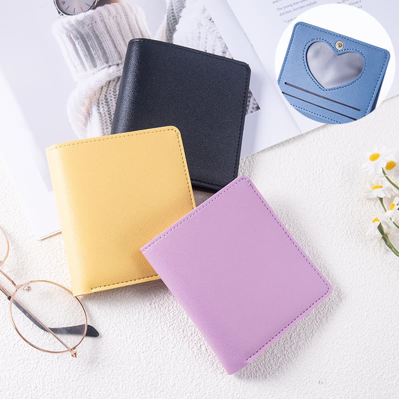 Amazon's best-selling unisex love small wallet solid color ultra-thin multi-card slot wallet pu two-fold wallet wholesale
