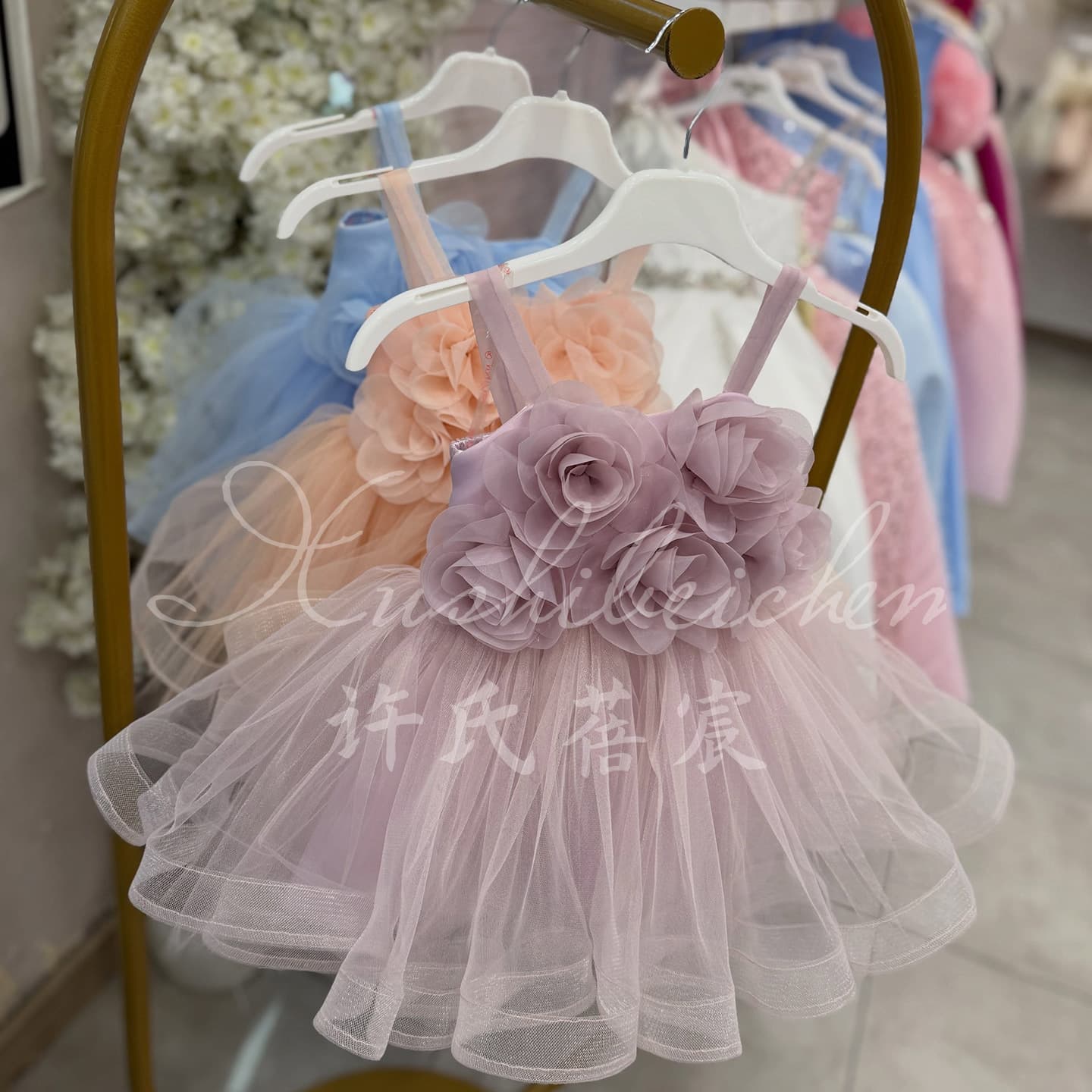 Baby one-year-old dress 2026 new girls princess skirt birthday three-dimensional flower mesh puff skirt kids