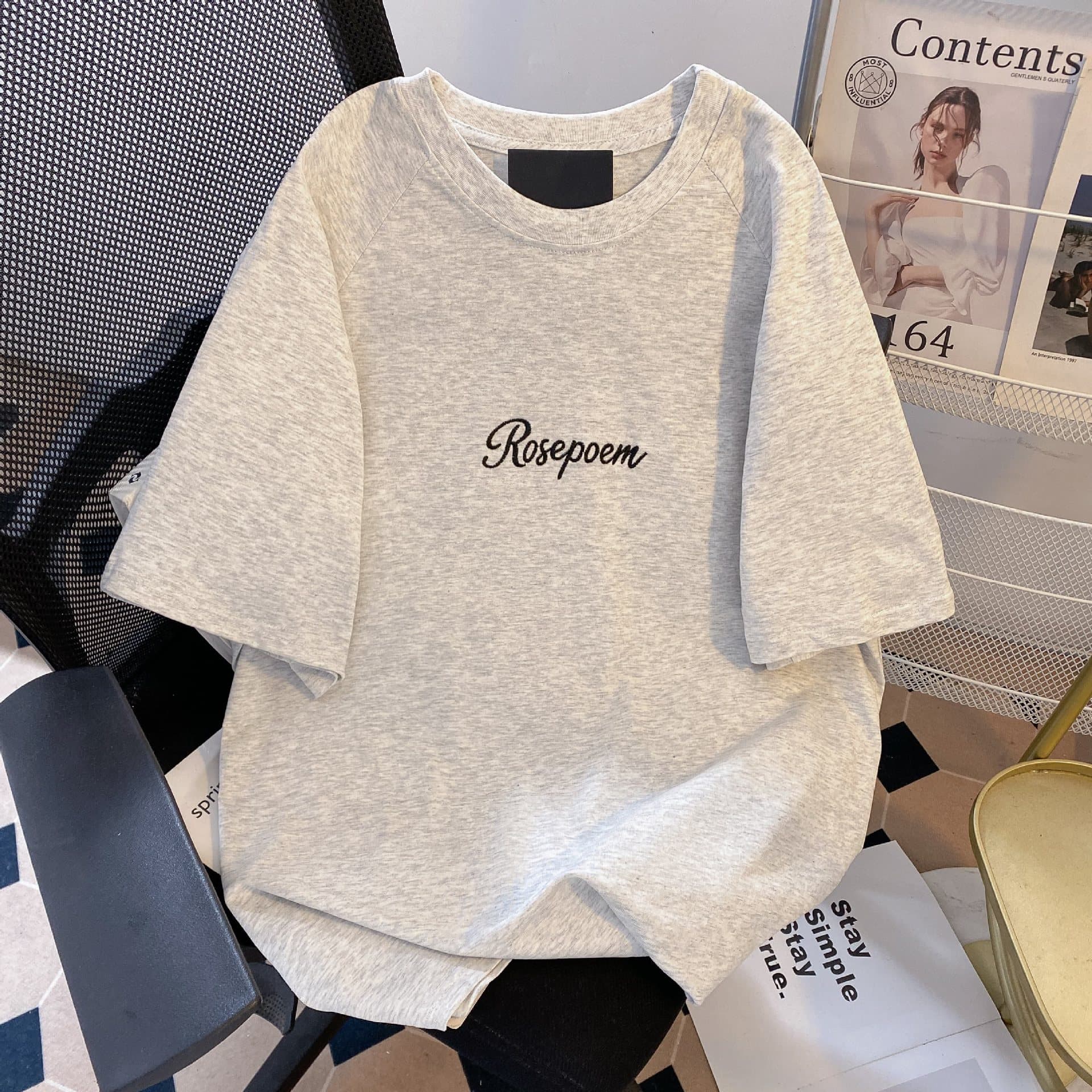 Trendy Embroidered Towel Fabric Relaxed Short Sleeve T-Shirt for Men and Women, Pure Cotton Summer Couple Loose Fit Versatile Top