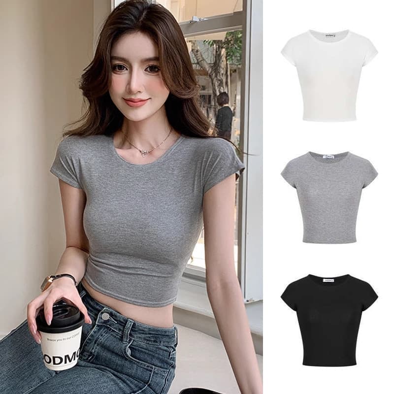 Short Cropped Sleeveless T-Shirt for Women 2025 Summer Hot Girl Style White Regular Shoulder Crop Top Women's Clothing Crop Top