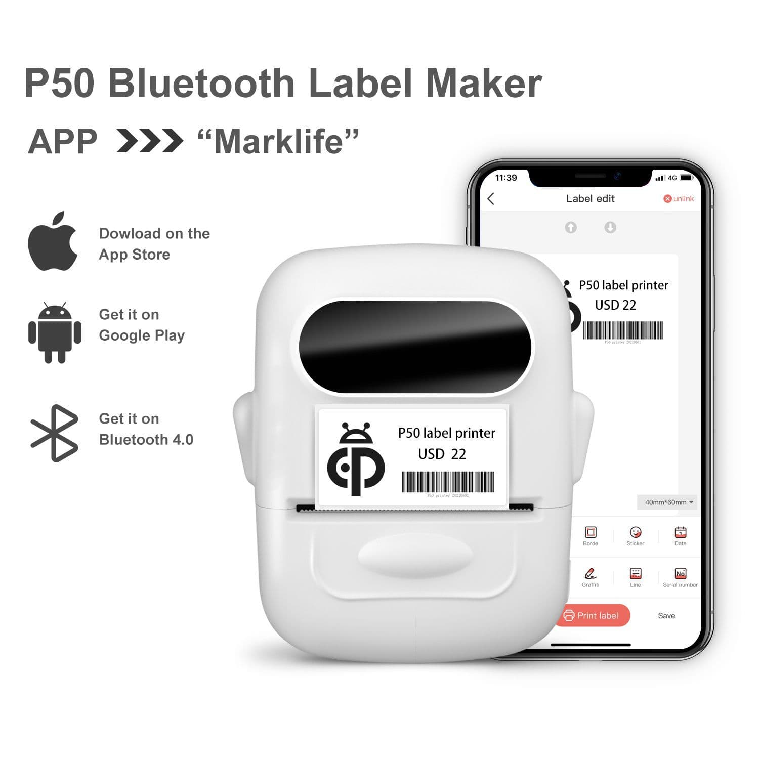 P50 Barcode Label Printer For Home Business