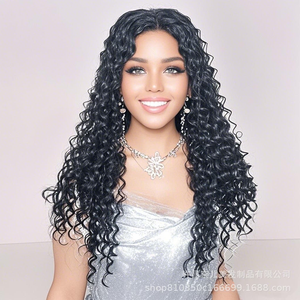 African Latin American Curly European and American Tube-Wrapped Black Long Curly Wig for Women Full Headgear Long Curly Hair Headgear 26inch