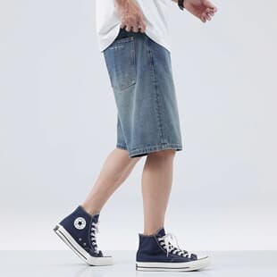 American Street Style Denim Shorts for Men Summer 2026 New Vintage Washed Loose Straight Five-Point Shorts Men's Clothing