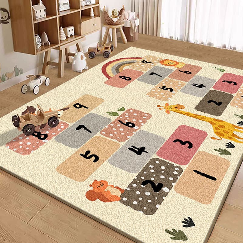 Cartoon cute living room carpet, bedroom, stain-resistant and easy-care imitation cashmere carpet, children's room cooling and warm non-slip mat