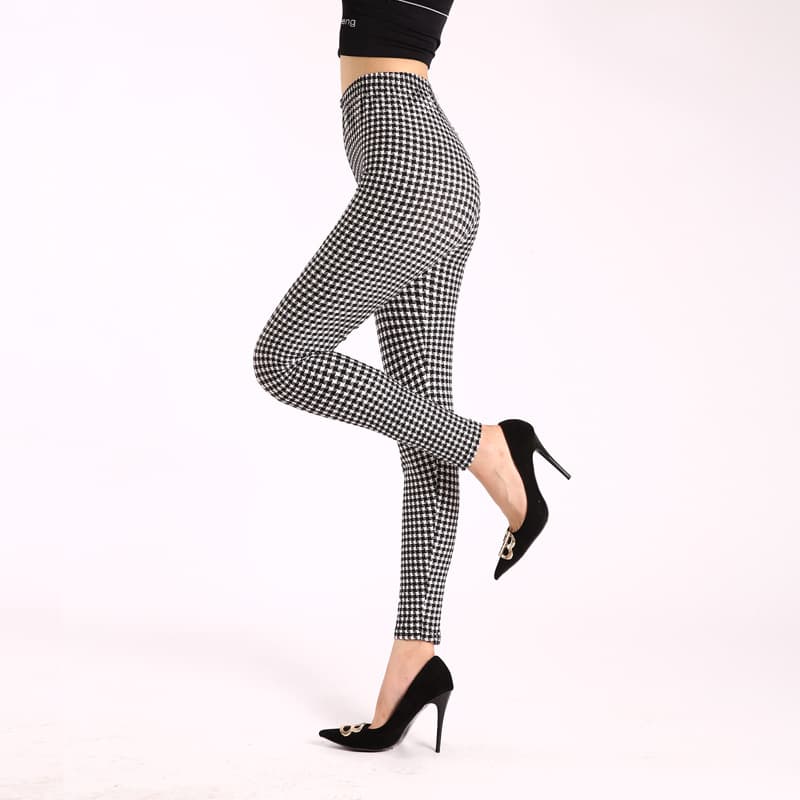 Export Hot Selling 2026 Autumn New High Waist Printed Leggings with High Stretch, Black Long Pants, Plaid Women's Trousers for Outer Wear