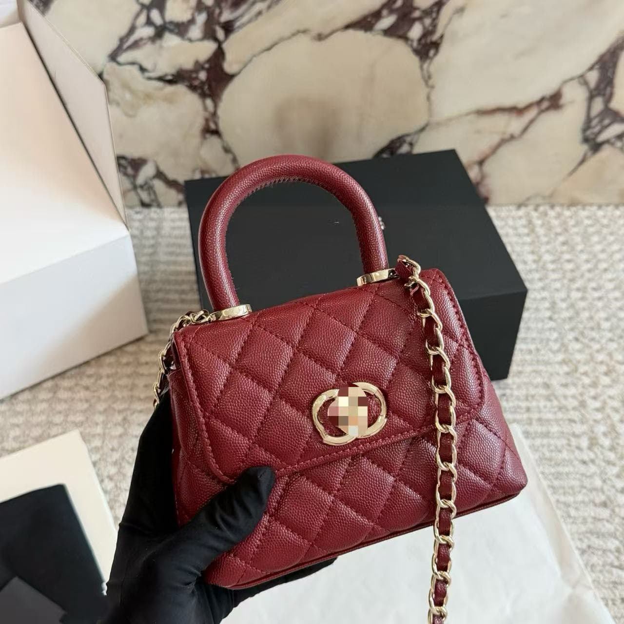 Women's Bag 2026 New Mini Handle Flap Bag Caviar CF Handle Bean Bag Diamond Quilted Crossbody Bag