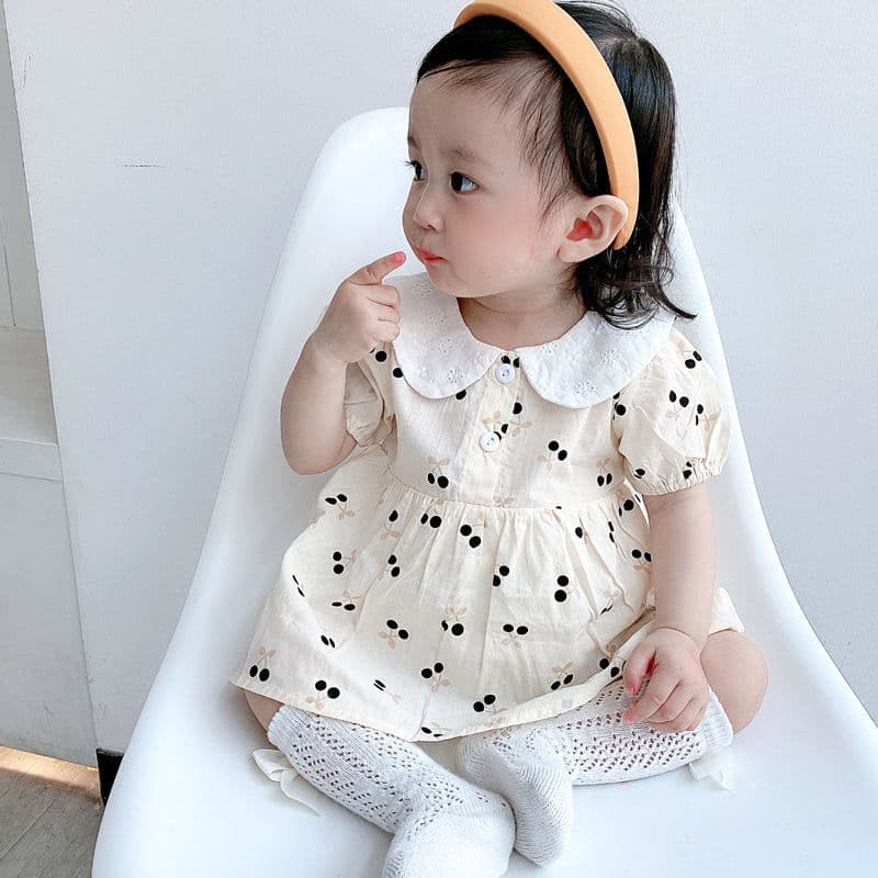 Girls Summer Dress Korean Style Baby Cute Cherry Short Sleeve Romper Bodysuit Infant Fashionable Dress