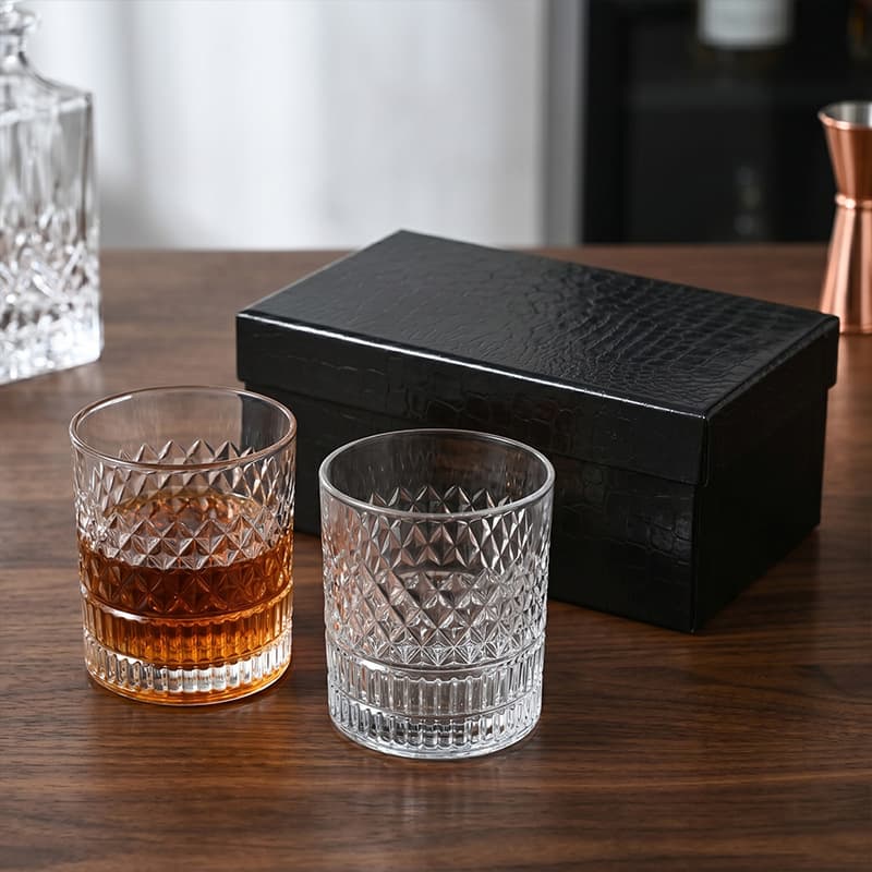 4-Piece Embossed Whiskey Glass Set Cross-Border Glass Wine Beer Glass Wine Set Gift Box Whiskey Glass