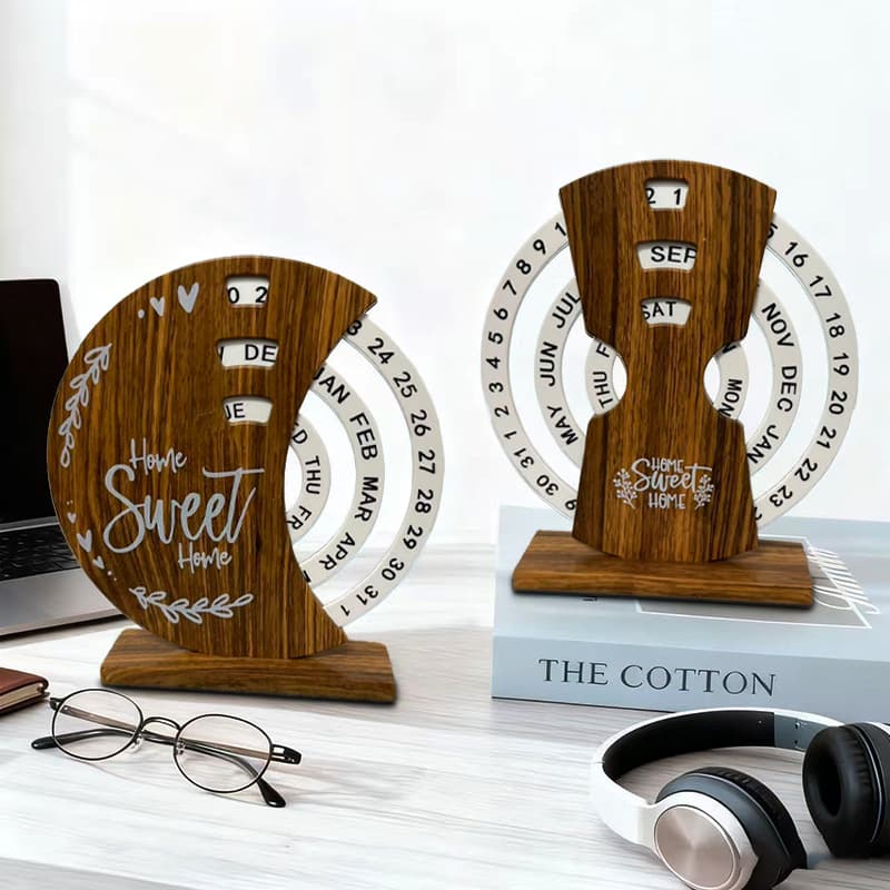 Cross-Border Hot Selling Perpetual Calendar Home Office Desktop High-End Decoration Manual Rotating Desk Calendar