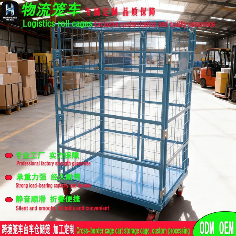 Factory Customized Foldable Cage Cart Logistics Trolley Storage Cage Hand Cart Heavy-duty Turnover Cart Mesh Handling Tool
