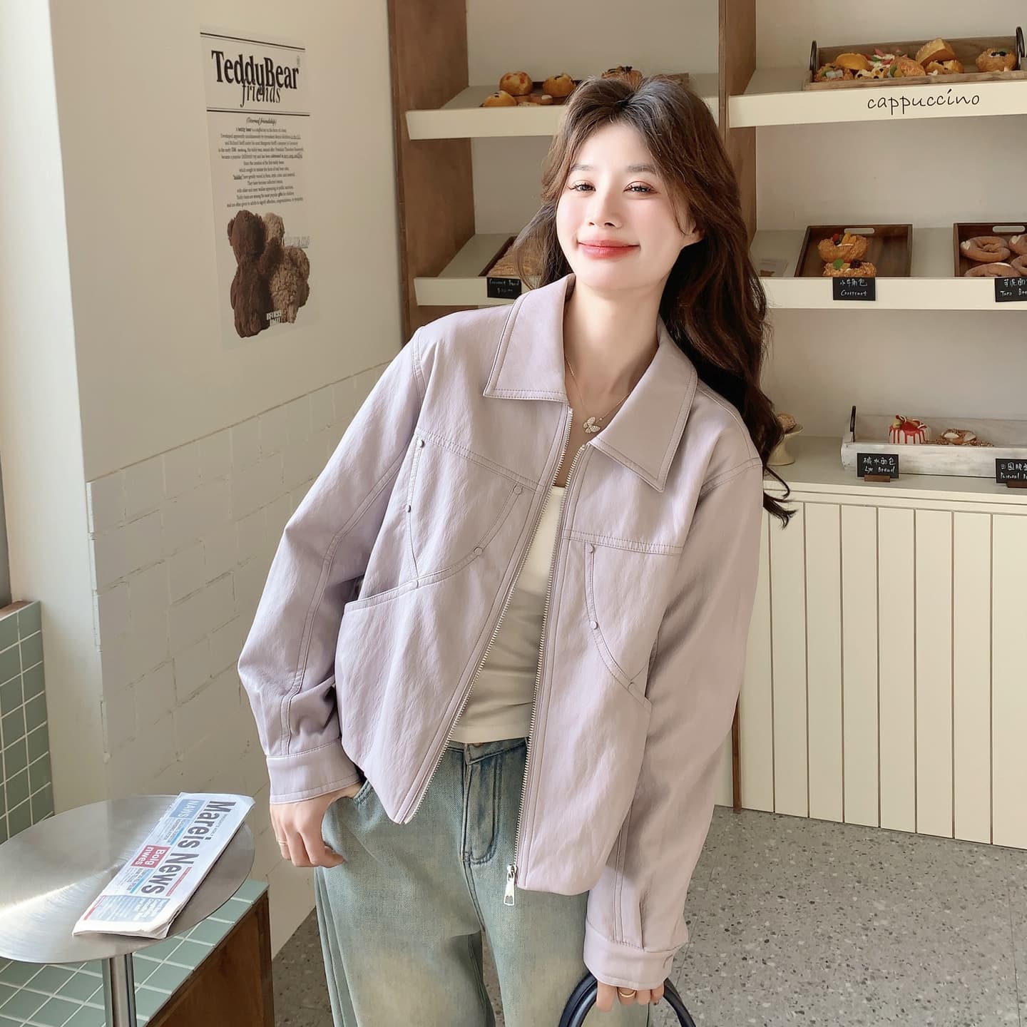 Taro purple Korean style super good-looking leather jacket women's short 2026 spring petite lapel pu leather jacket top