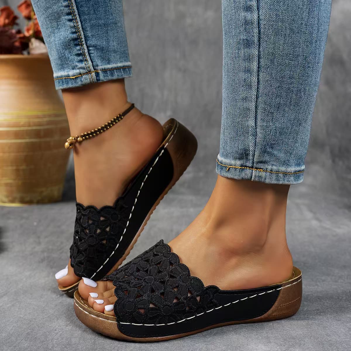 2025 Summer New Export Women's Platform Sandals Cross-Border Large Size Fish Mouth Flower Platform Fashion Slippers