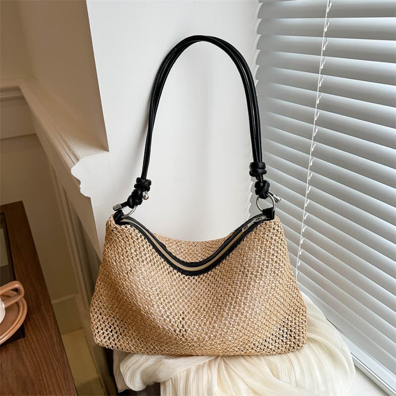 Casual Summer Beach Fashionable Woven Mother-Child Bag Street Trend PU Material Shoulder Bag for Beach Travel And Daily Outfits
