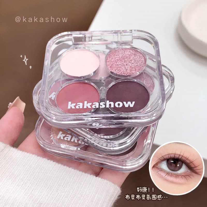 kakashow four-color eyeshadow palette square mirror low saturation natural matte fine shimmer brightening lying silkworm makeup artist eyeshadow palette