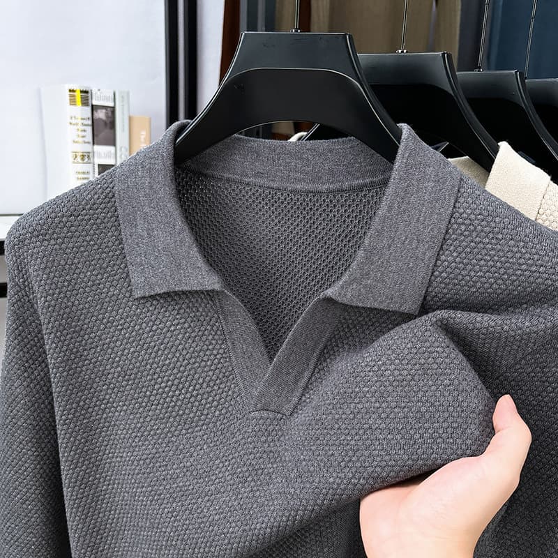 Seagull Collar Autumn Winter Long Sleeve Pineapple Grid Men's Knit Sweater Casual Fashion Turn Down Collar Sweater Men's Base Layer