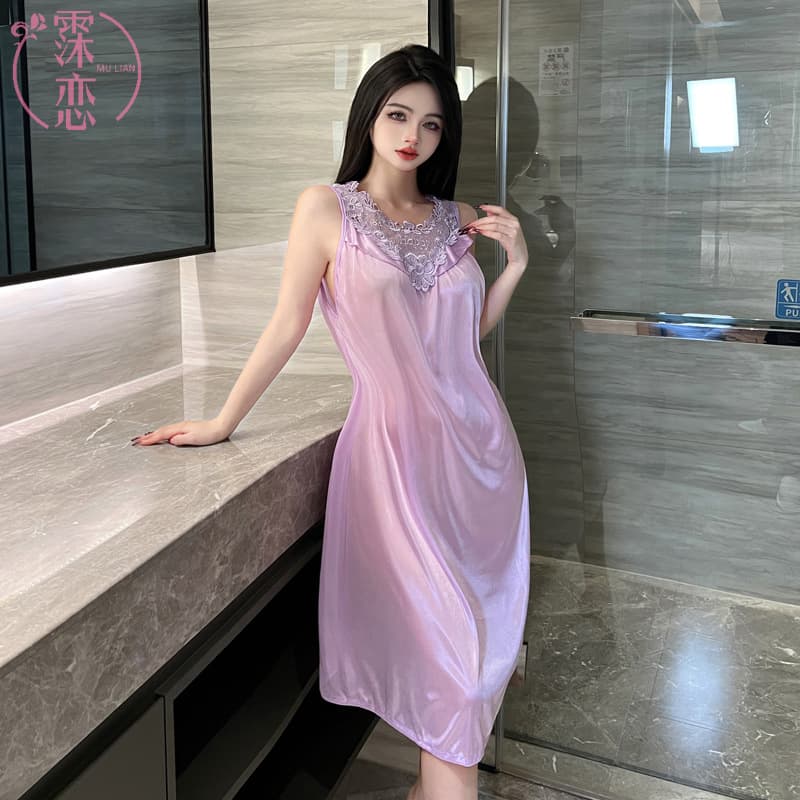 Sexy Plus Size Sleeveless Lace Nightgown Homewear Strap Pure Desire Costume Polyester Fabric Role Play Cute Girl Style
