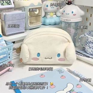 Japanese Cinnamoroll Cartoon Hello Kitty Large-Capacity Fluffy Pencil Case, Simple and Cute Student Pencil Bag for Girls