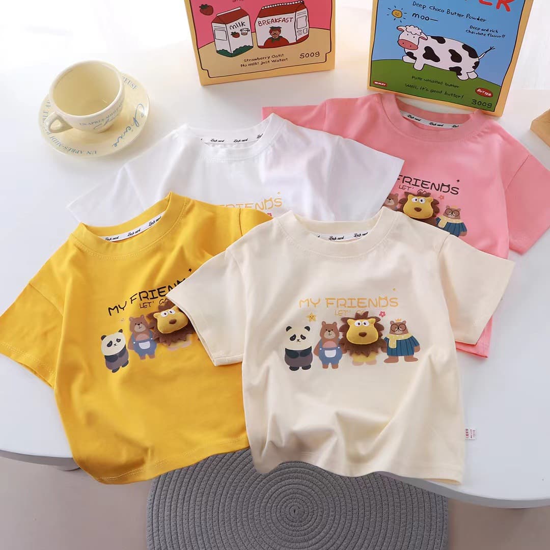 New cartoon three-dimensional doll T-shirt children's short-sleeved pure cotton boys and girls summer single-piece medium and large children's parent-child wear
