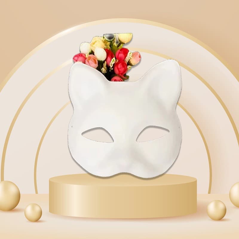 Popular Japanese half-cat face and wind bell costume fox mask cosplay children's white hand-painted production props