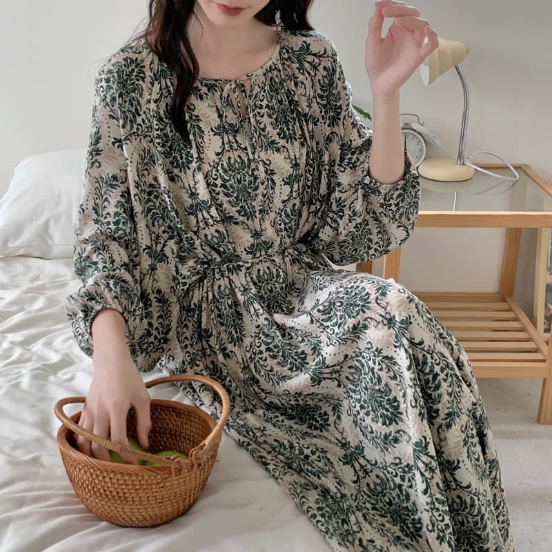 Women's Cotton Silk Nightgown Summer Thin Cotton Silk Pajamas Chinese Style New Chinese Style Wearable Outside Plus Size Loose Cotton Silk Home Dress
