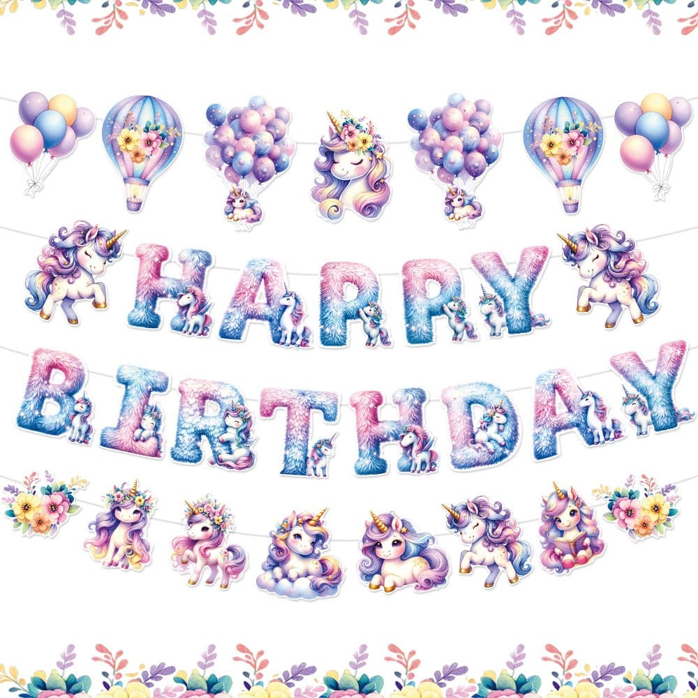 New Birthday Party Decoration Background Banner Garland Unicorn Theme Birthday Decoration Bunting