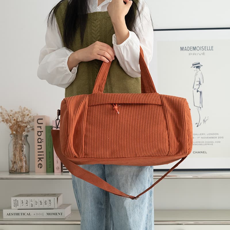 2025 New Cross-Border Large Capacity Yoga Bag Sports Bag Corduroy Short Trip Travel Bag Tote