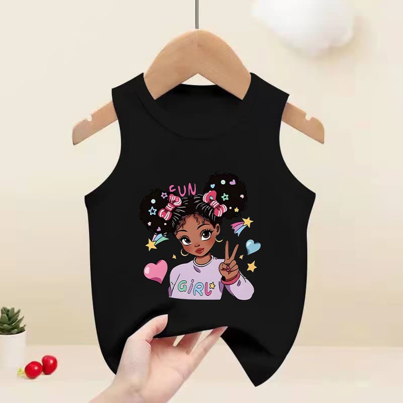 Wholesale children's sleeveless vest with cartoon cute little girl print for kids, source factory stock for export to Europe and America
