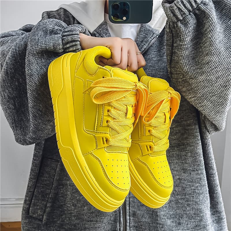 Men's Fall Trendy High-End Versatile Casual Yellow Skate Shoes, Cool Street Style Thick-Soled Height-Increasing Sneakers