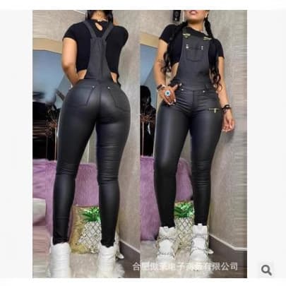 2021 Spring/Autumn New Arrival Export Solid Color Fashion Youthful Slim Side Zipper Back Y-Shape Suspender Pants Skinny Leg Women's Clothing