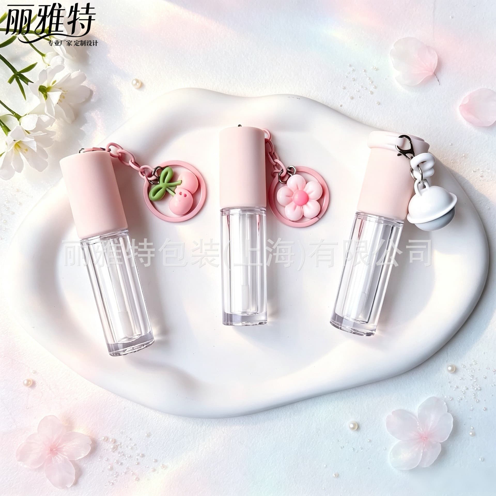 Spot 6ml pink round transparent lip gloss tube lip glaze lip gloss lip gloss empty tube makeup packaging material empty tube with pendant