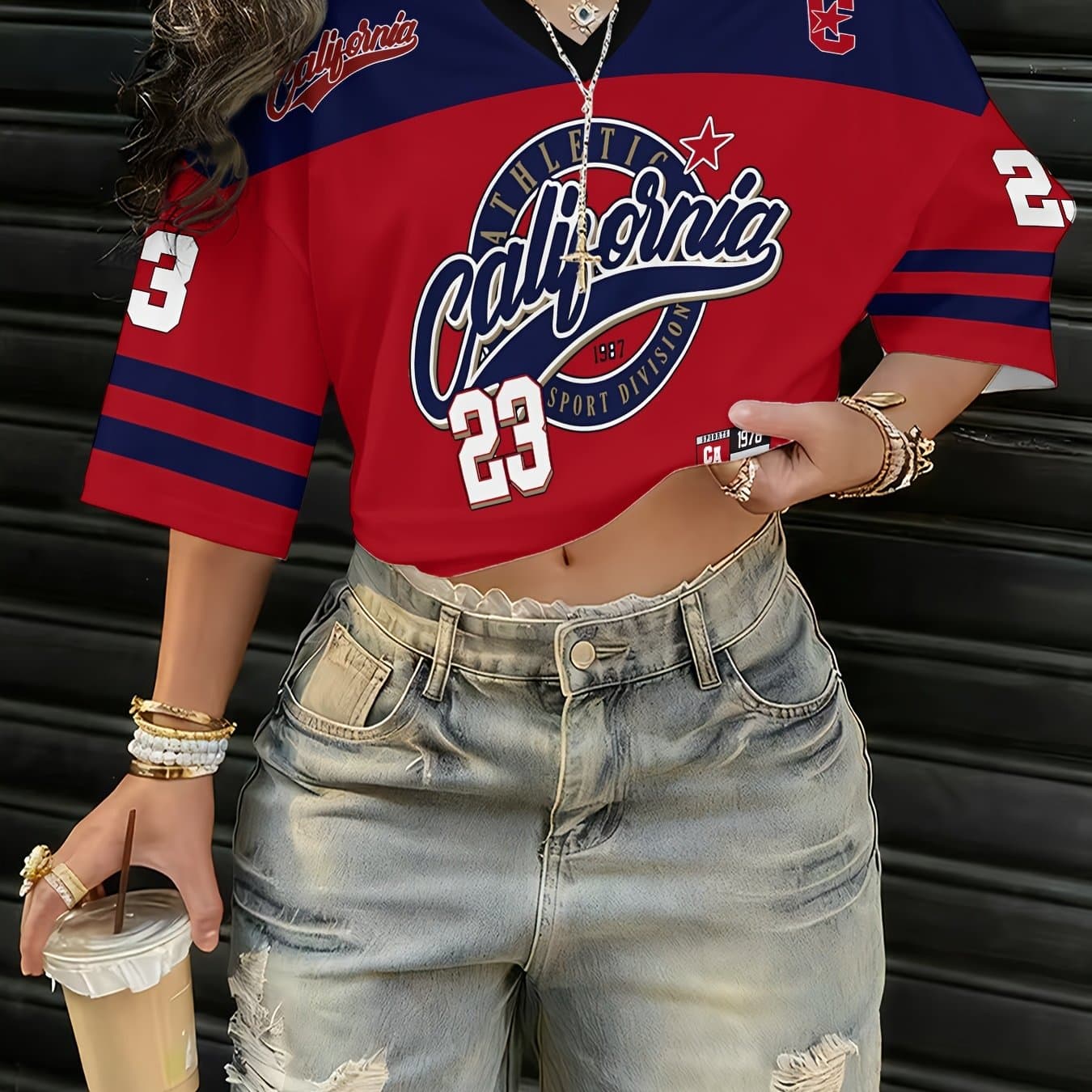 2026 New 3D Team Print V-Neck Crop Top T-Shirt for Women Cross-Border Trendy Casual Loose Fit