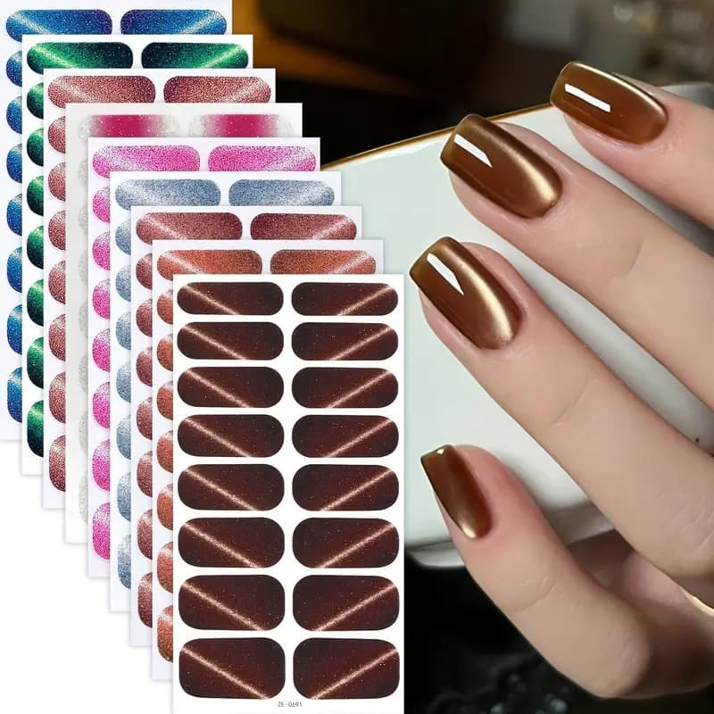 Waterproof Cat Eye Gradient Shiny Nail Art Stickers Flash Powder Nail Oil Film Internet Famous Beauty Nail Tips Easy Apply