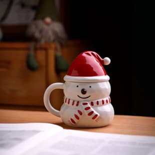 Cross-border Amazon Christmas Mug, Santa Hat Mug, Holiday Gift Ceramic Cup, Snowman Hat Water Cup, Cute and Lovely
