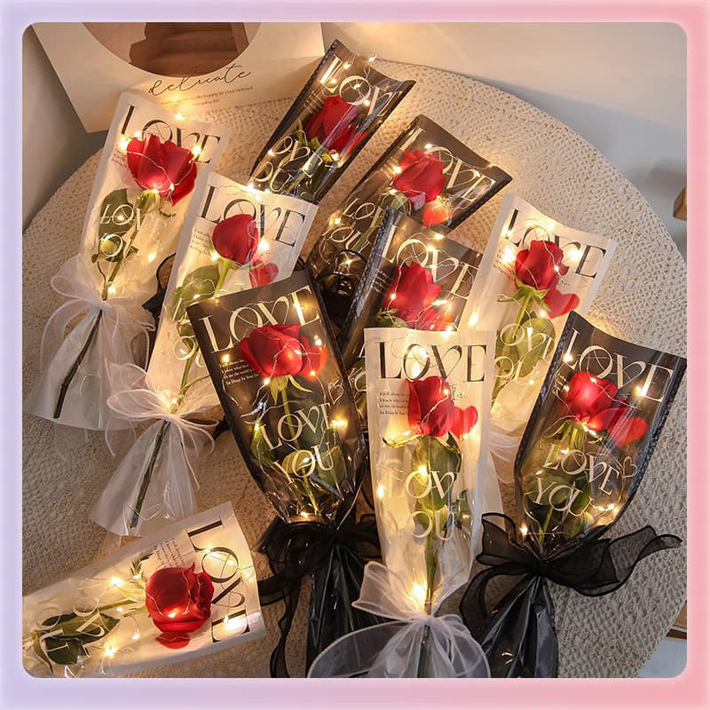 Z7GN Valentine's Day Single Stem Bouquet Packaging Bag Fresh Flower Materials Complete Set Single Stem Single Flower Wrapping Paper Street Stall Floral Art