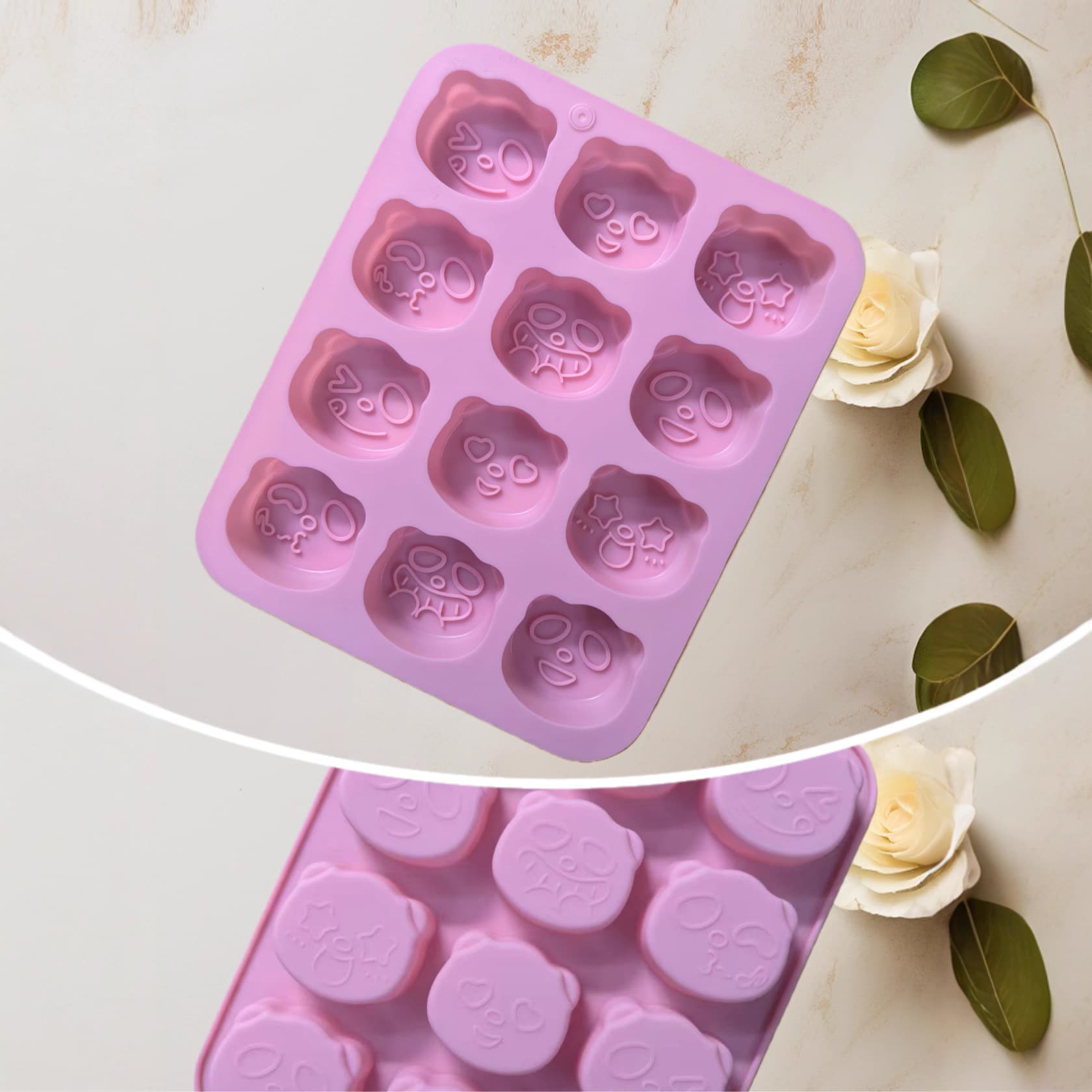 In Stock 12-Connected Different Expression Panda Shape Silicone Mold Cartoon Cake Mold Epoxy Resin Ice Chocolate Mold